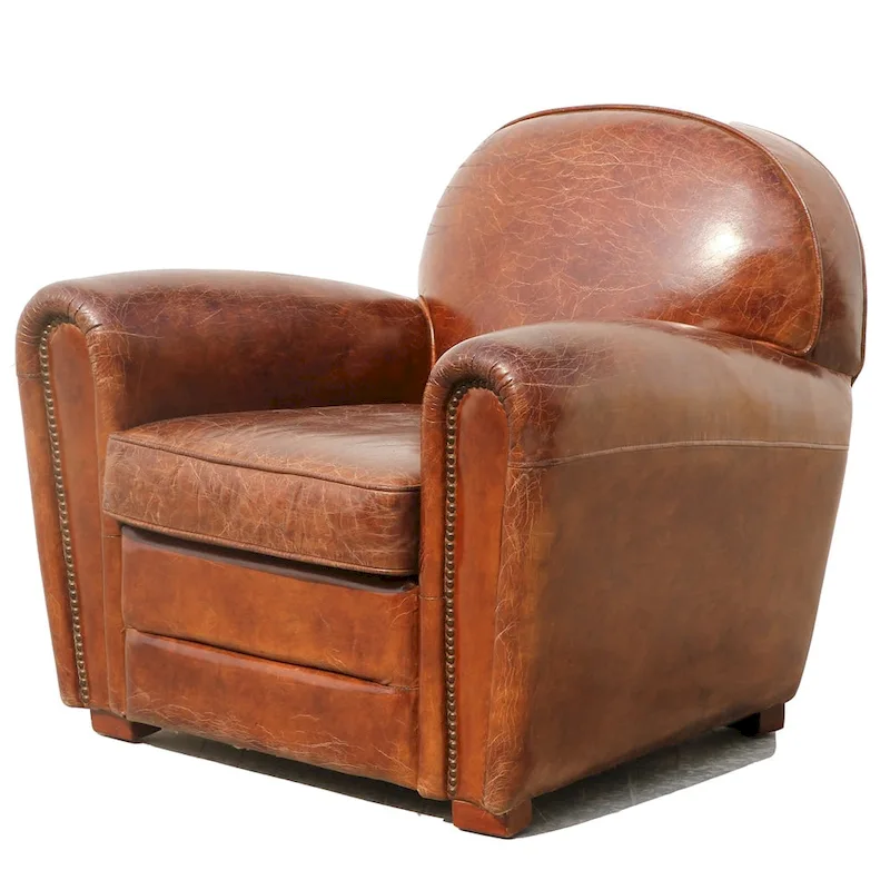 Fauteuil club Paris en cuir véritable marron, Pasargad Home