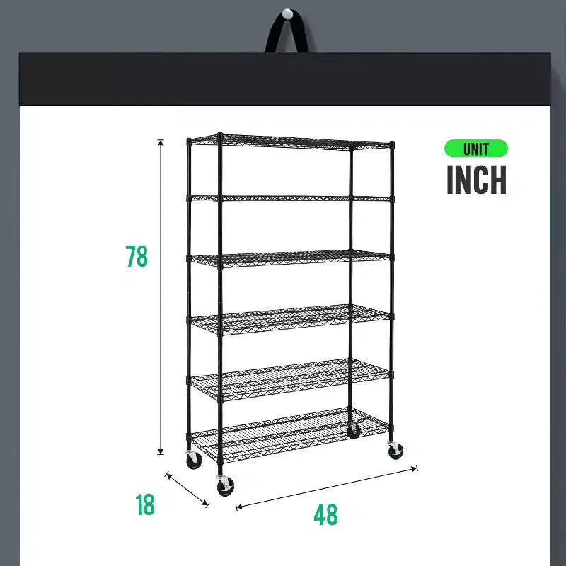 FDW 6 Tier Wire Shelving Unit Heavy Duty Storage Rack Metal Shelf Garage Organizer Shelves with Casters
