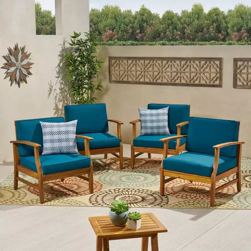 GDFStudio Abena Outdoor Acacia Wood Club Chairs with Cushions (Set of 4)