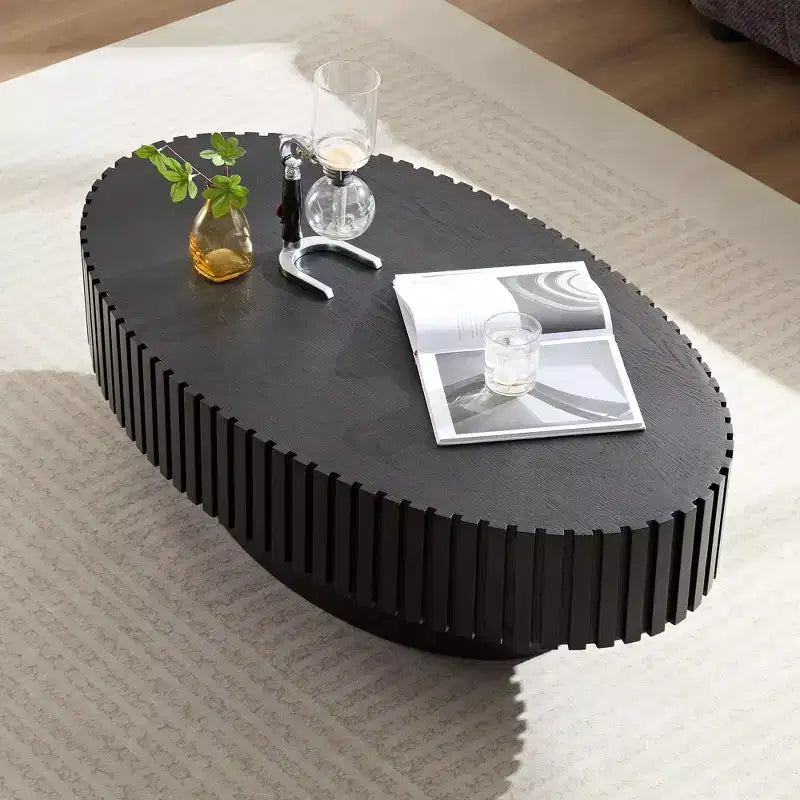 Oval/Square Coffee Table Minimalist Fluted Center Table Accent Table, Natural Ash/Walnut/Matt Black-ModernLuxe