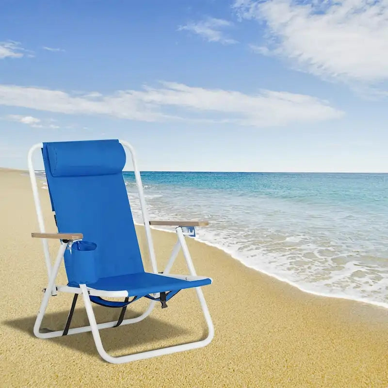 140 Portable High Strength Beach Chair with Adjustable Headrest