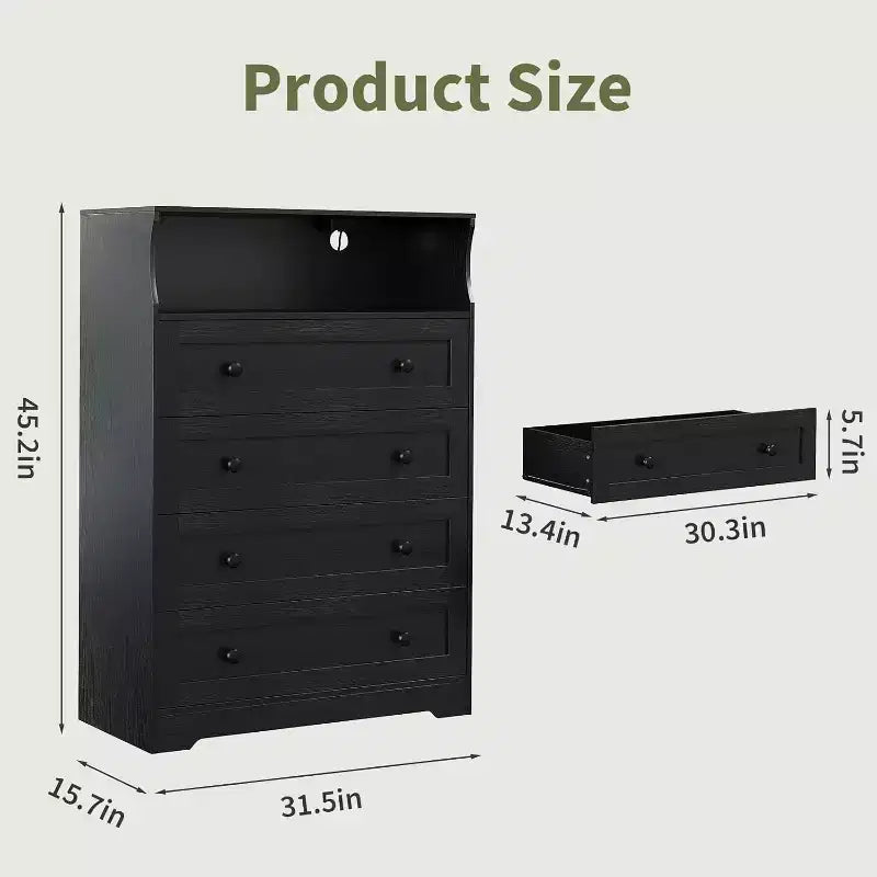 4 Drawer Wooden Dressers for Bedroom, Modern Nightstand for Bedside, Wood Chest of Drawers Storage Organizer for Living Room, Hallway, Closet