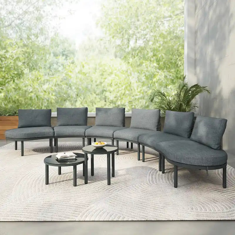 Elegant 8-Piece Modular Half Moon Patio Sofa Set with High-Low Coffee Tables