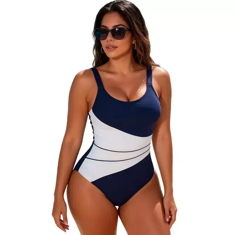 Colorblock Striped U-Neck One Piece Swimsuit