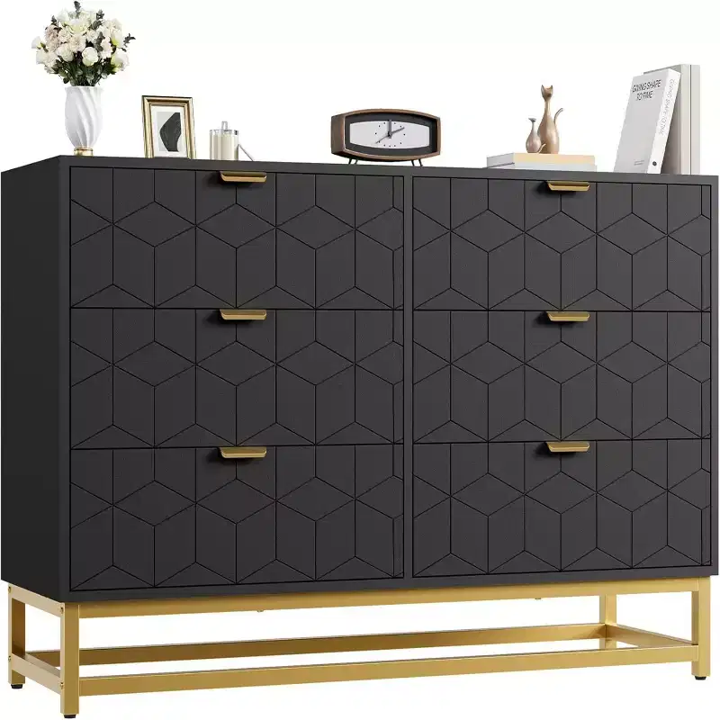 Zstar Bedroom Dressing Table, Six Drawer Metal Leg Dressing Table