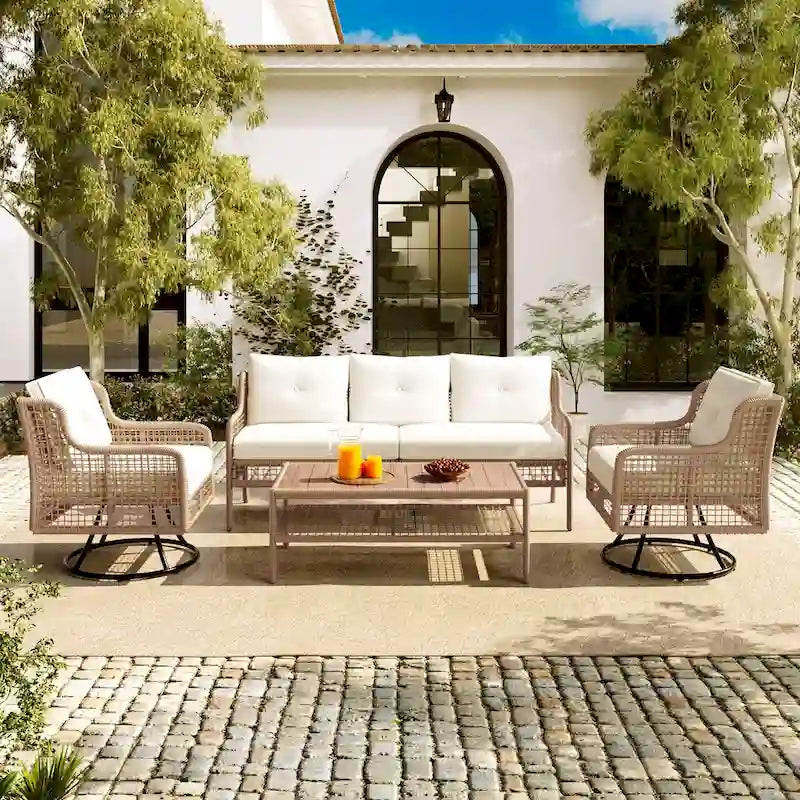 72.1W Outdoor Conversation Wicker Sofas 4 Pieces Patio Furniture Set with Swivel Chairs