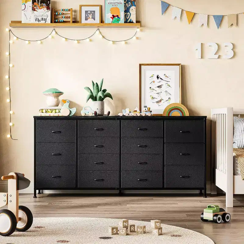 14 Drawer Dresser, 63 Inch Dresser TV Stand with Power Outlet