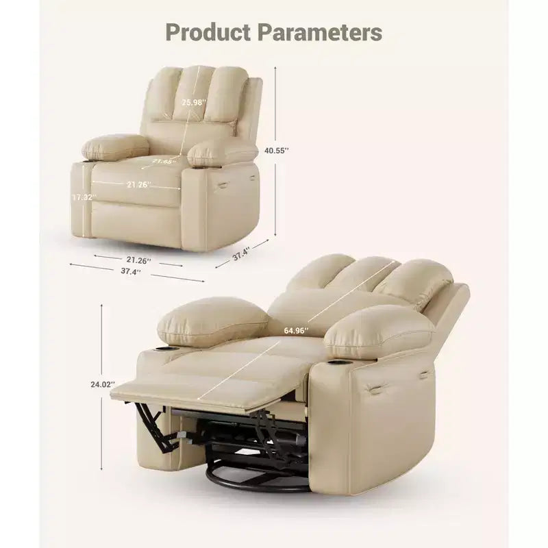 Oversized Electric Recliner Chair with Massage, PU Leather Swivel Rocker Recliner with Remote Control & Cup Holders, for Living Room Bedroom Nursery