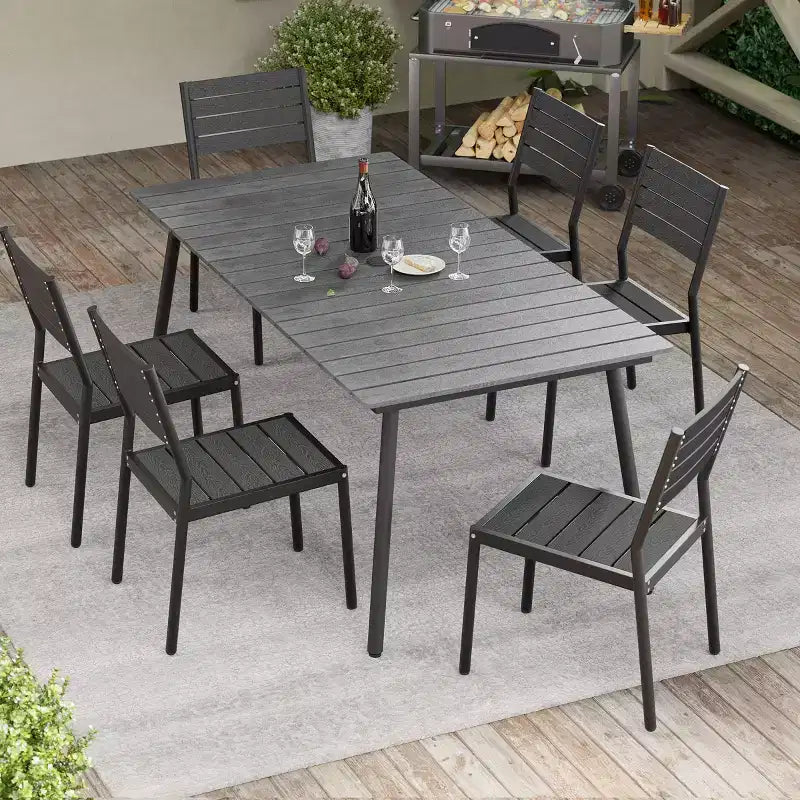 Crestlive Products Set of 2 Outdoor Stackable Armless Dining Chair Aluminum Frame&Wood-Grain