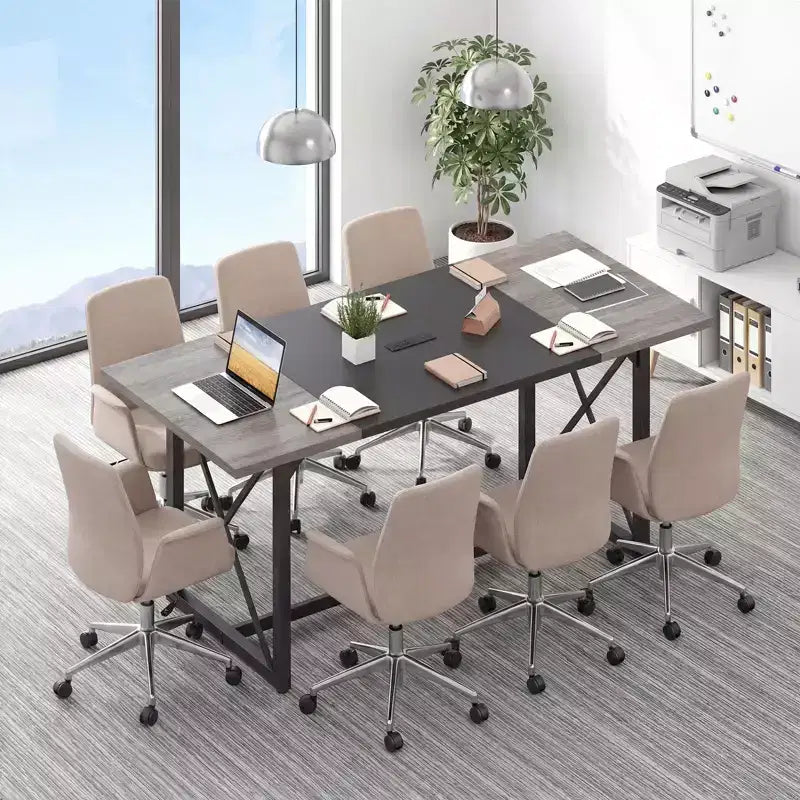 Costway 1/2 PCS 6FT Conference Table with Power Outlets, Thickened Top & Heavy-duty Metal Frame Rustic Oak + Black/Gray Oak