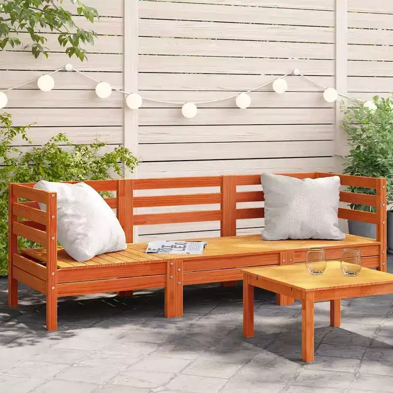 vidaXL Patio Sofa 3-Seater Outdoor Garden FurnitureWax Brown Pine Wood with Modular Design and Slatted Seat for Terrace/Patio Lounging75x25x24.6