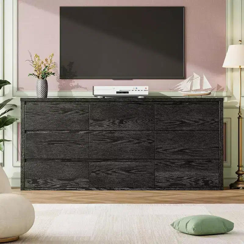 9 Drawer Dresser for Bedroom, Wide Modern Chest of Drawers, Large Wood Dresser Wooden Storage Organizer for Living Room, Hallway Entryway