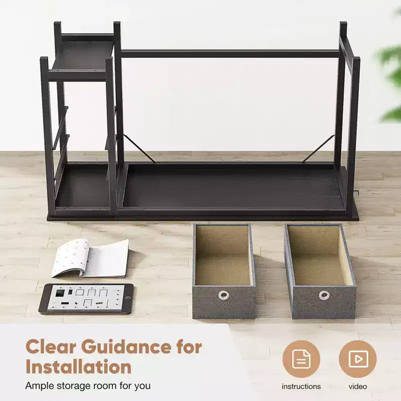 Computer Desk with Drawers 55 Inch Home Office Desk Writing Desk Work Desk PC Table Study Desk with 2-Tier Drawers Storage Shelf Side Hook