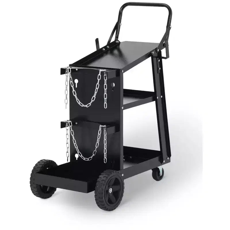 Welding Cart, Heavy Duty Rolling Welder Cart with Tank Storage, 122 kg Static Capacity, 360 Swivel Wheels for MIG TIG Welder & Plasma Cutter