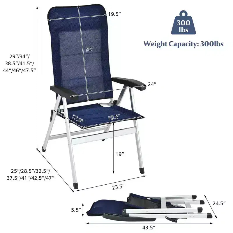 Costway 2/4PCS Patio Dining Chair Aluminum Camping Adjust Portable Headrest Navy