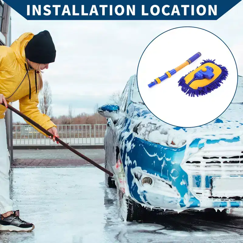 Unique Bargains Car Cleaning Brush Kit Car Wash Mop Wash Brush for Cars Auto RV Truck Blue Yellow 1pc