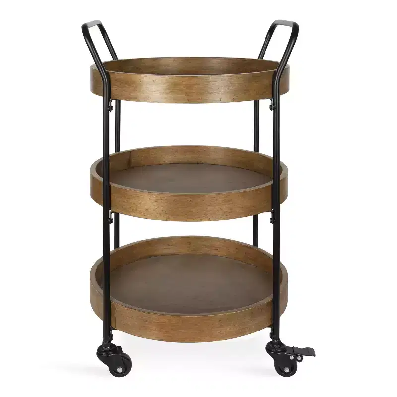 Lloyd Round Metal Bar Cart, 18x18x31.5, Rustic Brown and Black