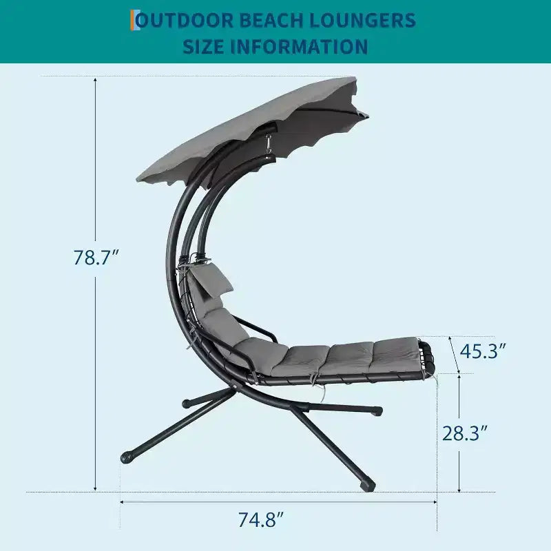 Hanging Chaise Lounge Swing Chair, Curved Hammock Lounger with Canopy for Outdoor & Indoor, Patio, Garden, Red/Green/Gray