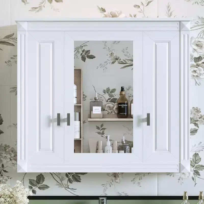 FAMYYT 34 in. W x 28 in. H Rectangular Surface Mount Medicine Cabinet with Mirror, Adjustable Shelves