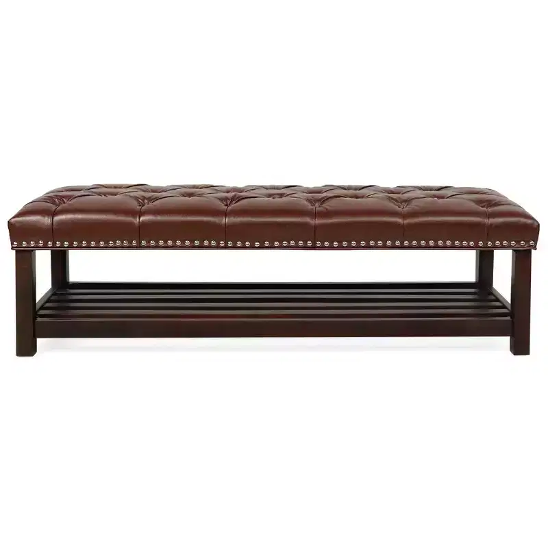 TUYOHW Upholstered Bed Bench Bed Entrance Shoe Bench, 60 with Nailhead Trim Upholstered Leather Bench Living Room Shoe Rack Footstool