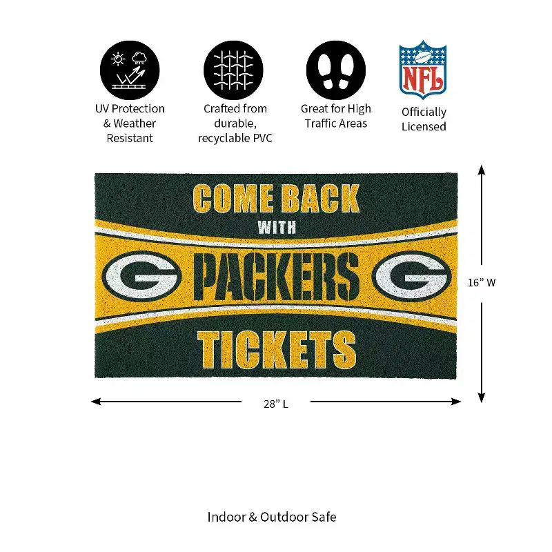 Evergreen Come Back with Tickets Green Bay Packers 28 x 16 Woven PVC Indoor Outdoor Doormat