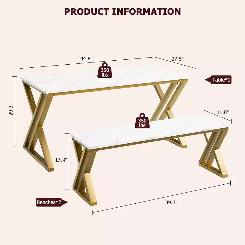 Space-Saving Retro Style Kitchen Dining Table Set for 4 with 2 Benches  Sturdy X-Shaped Metal Frame, Perfect for Small Kitchen & Apartment