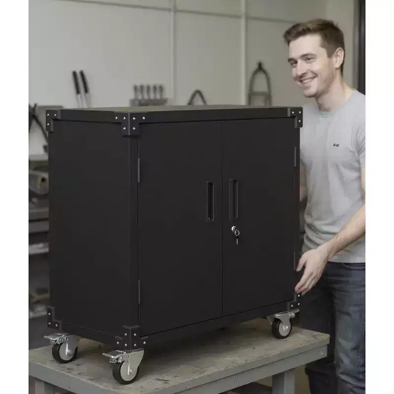 COZONY Metal Storage Cabinet with Wheels Locking Tool Cabinet Adjustable Shelves Garage Office Black