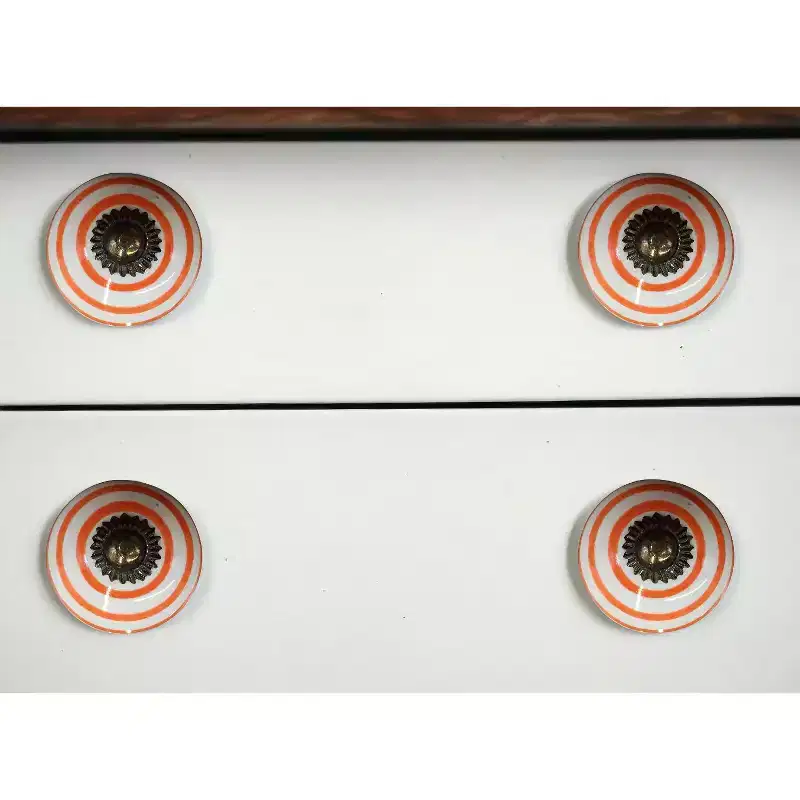 HomeRoots Set of Eight Orange And White Ceramic And Metal Drawer Pull Knobs
