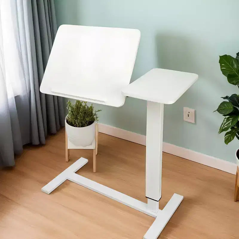 NAYSAYE Overbed Bedside Desk Table End Table Mobile Rolling Laptop Stand Height Adjustable Tray Table for Bed Sofa, White, 31.5*15.7*40