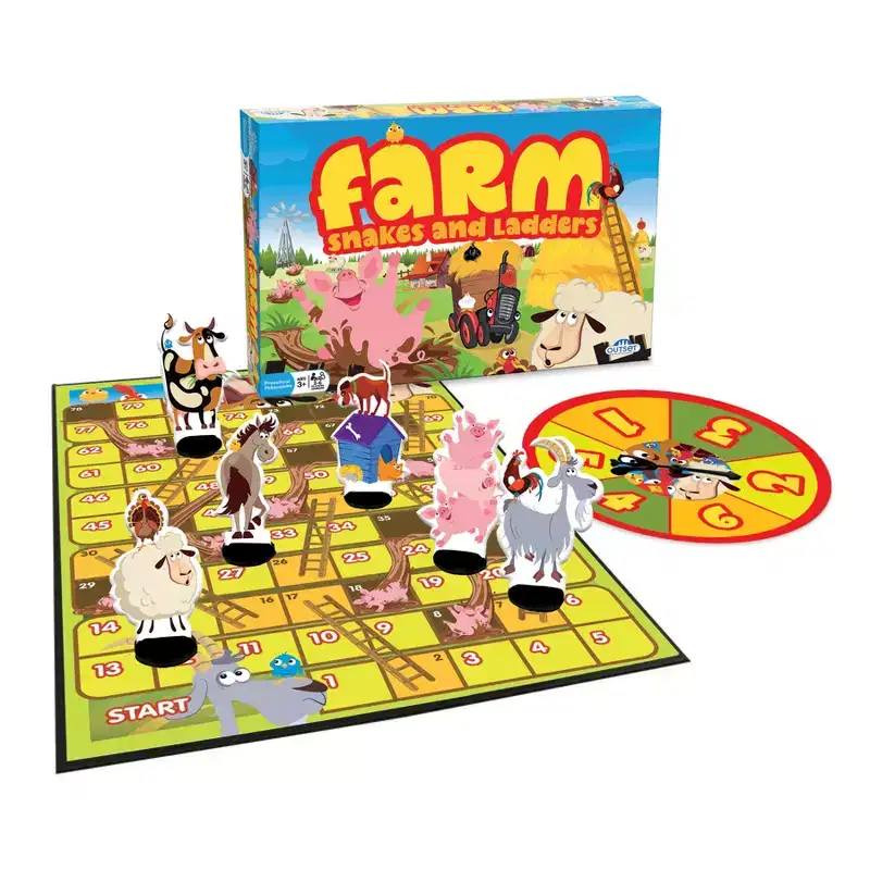 Farm: Snakes and Ladders Board Game, 2-6 Players