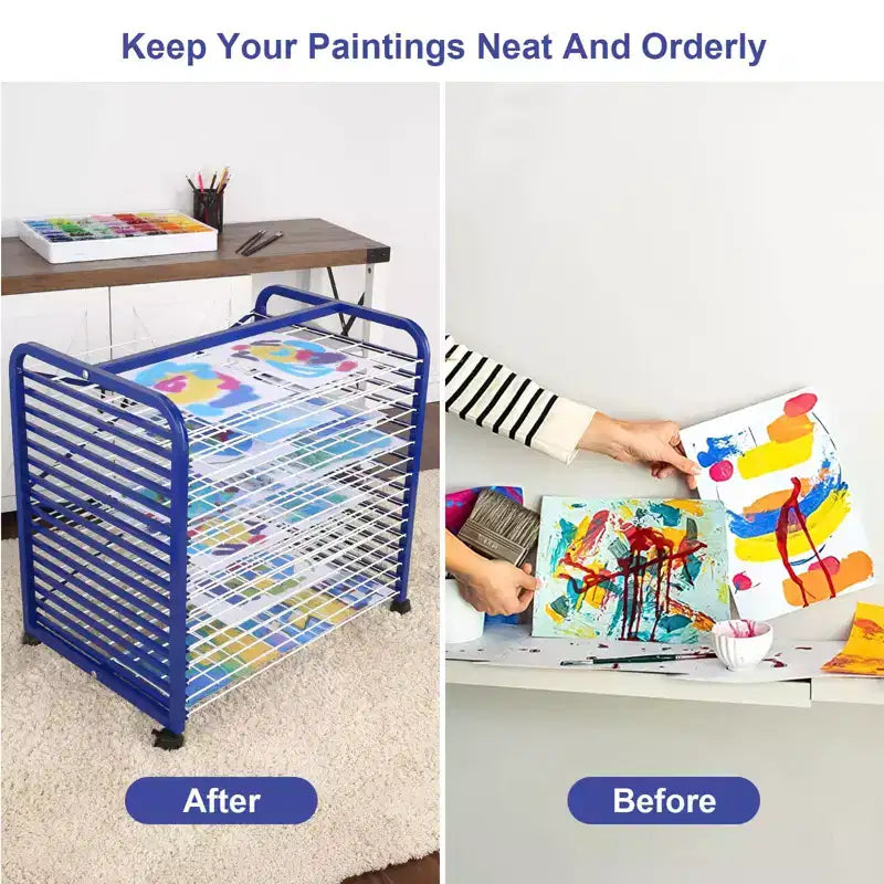 Art Drying Rack, Drying Rack with 16 Removable Shelves & Lockable Wheels  Mobile Paint Drying Storage Stand for Classroom Studio Supplies