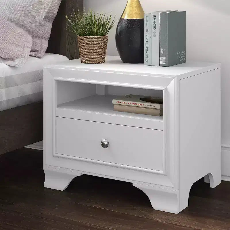 1-Drawer Nightstand with USB Charging White