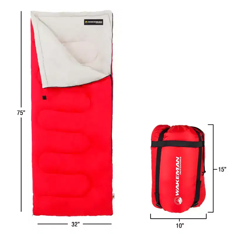 Sleeping Bag  2-Season with Carrying Bag for Adults and Kids  Spirit Lake Sleeping Bag for Camping and Festivals by Wakeman Outdoors (Red)