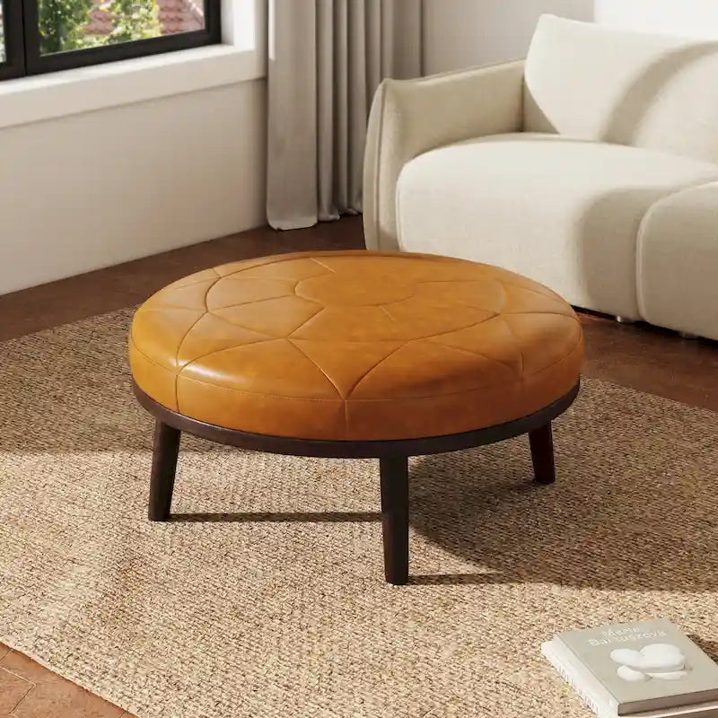 34.5 W Full-Grain Genuine Italian Leather Ottoman