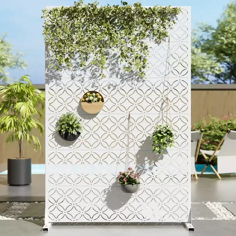 72 H47W Dovelina White Metal Planter Box with Trellis Privacy Screen for Caf Patio,Garden & Balconies