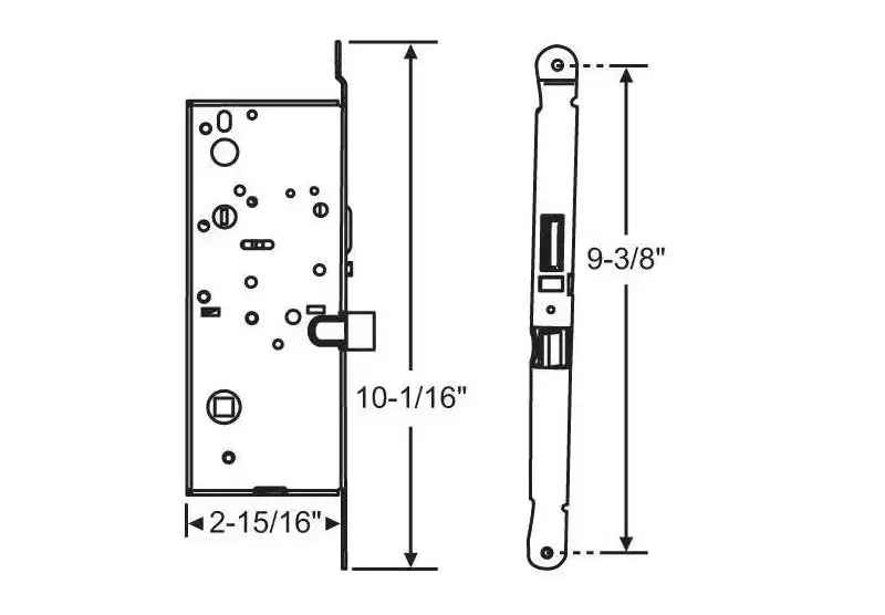 Brixwell Single Point Mortise Lock, Steel Material, 10-1/16 Face Plate Height, 2-15/16 Backset Width, 9-3/8 Hole Center Spacing, Gray Finish