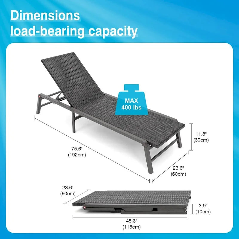 Outdoor Aluminum Rattan Wicker Patio Chaise Lounge Set of 2