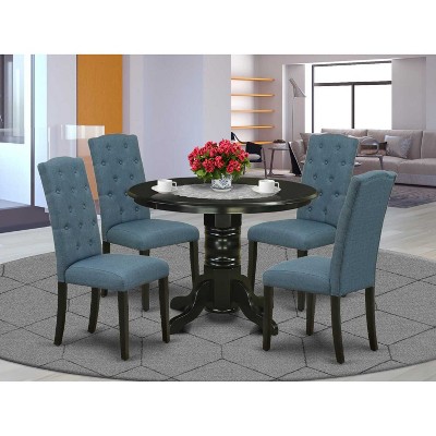 HomeStock 5-Piece Round Black Finish Solid Wood Top Dining Table with 4-Parson Chair