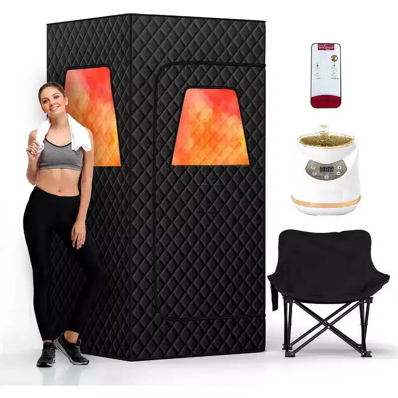 Real Relax Sauna Box Portable Steam Sauna for Home,3L 1500W Steamer,Large Folding Chair,Remote Control,Personal Steam Room for Spa,Gym