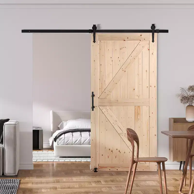 VEVOR Barn Door and Hardware Kit,42x84 Wood Sliding Barn Door,Smoothly and Quietly,Barn Door Kit with 8-in-1 Floor Guide and Door Handle,Black&Wood