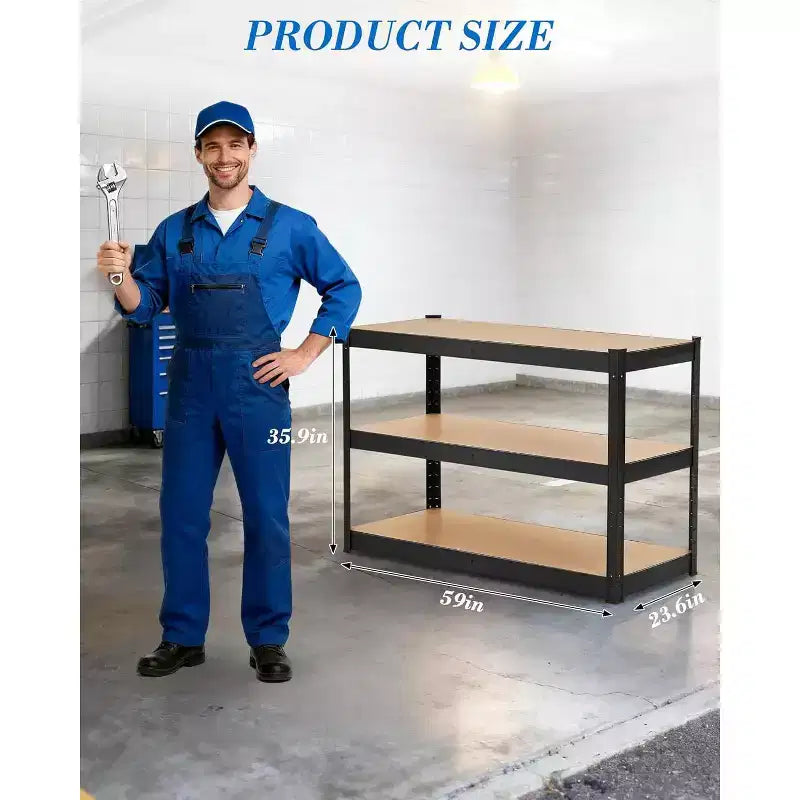 3-Tier Heavy Duty Metal Shelving Unit, Adjustable Garage Storage Rack 2000 lbs Capacity for Garage Warehouse Basement