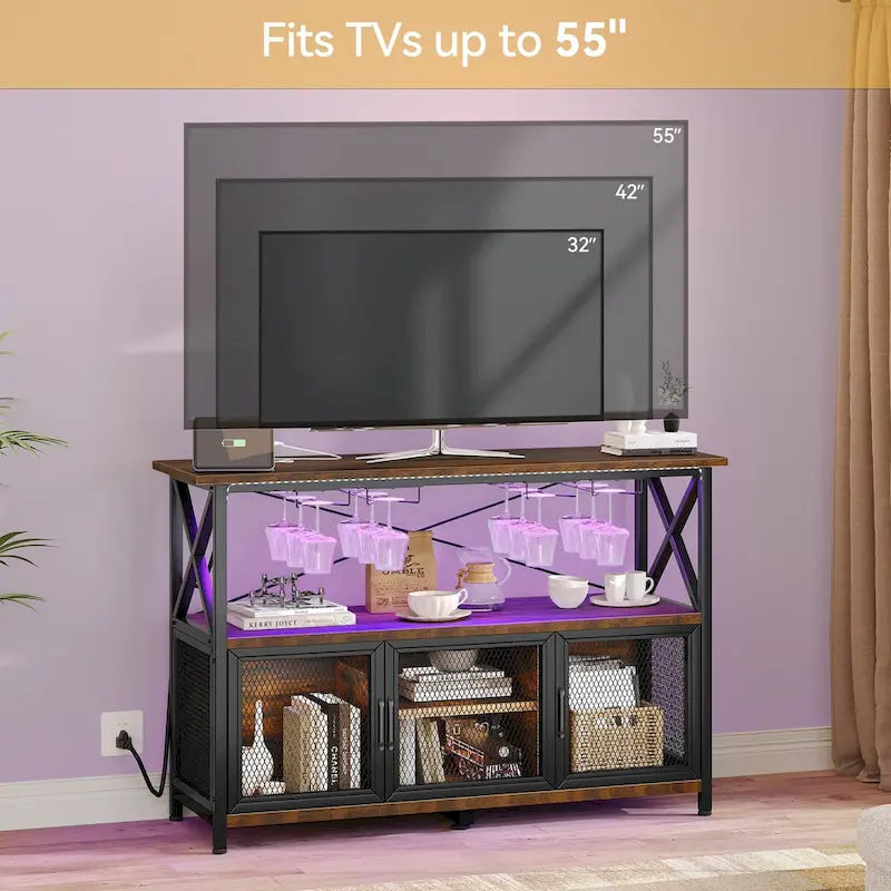 47 Wine Bar Cabinet with LED Lights & Power Outlets