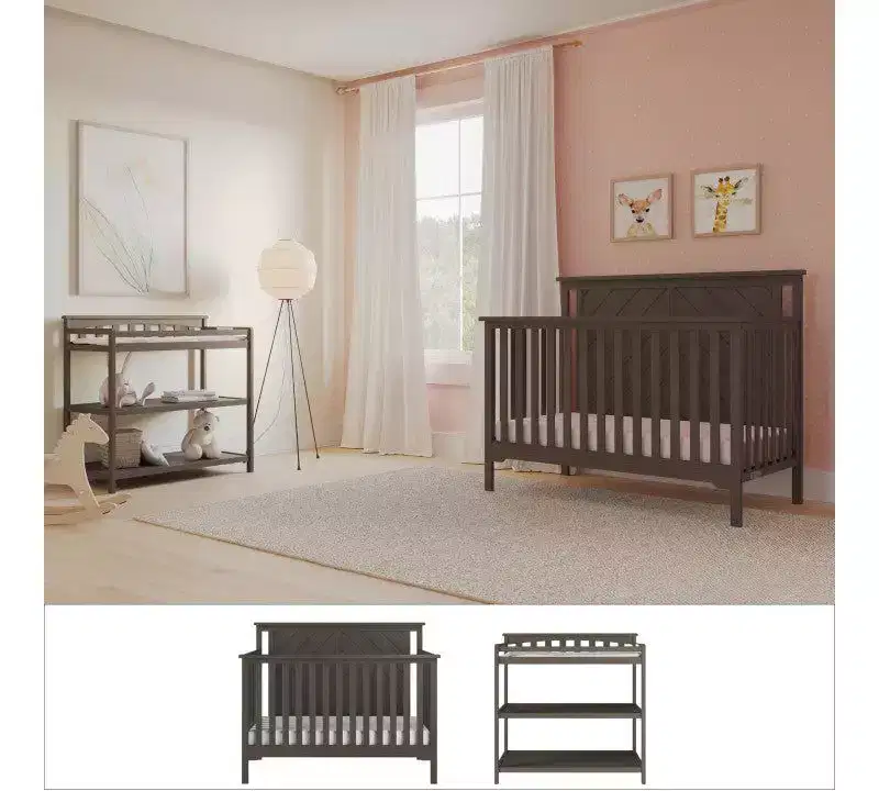 Child Craft Hampton Flat Top 4-in-1 Convertible Crib and Changing Table 2-Piece Nursery Set