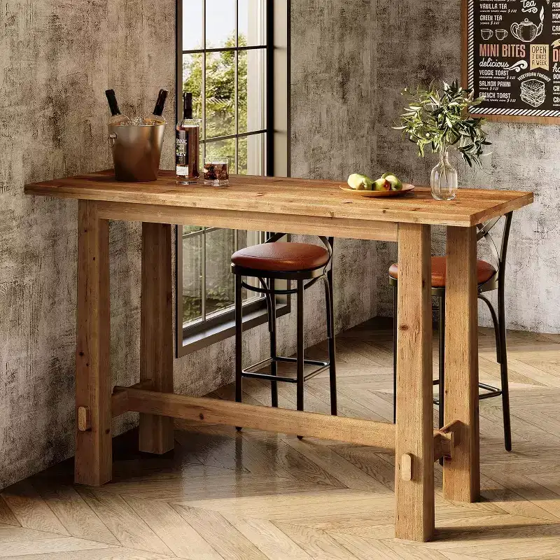 Lantine Solid Wood Bar Table, 63 Long Bar Height Pub Table, Wooden Home Bar Unit for Kitchen, Caf or Restaurant