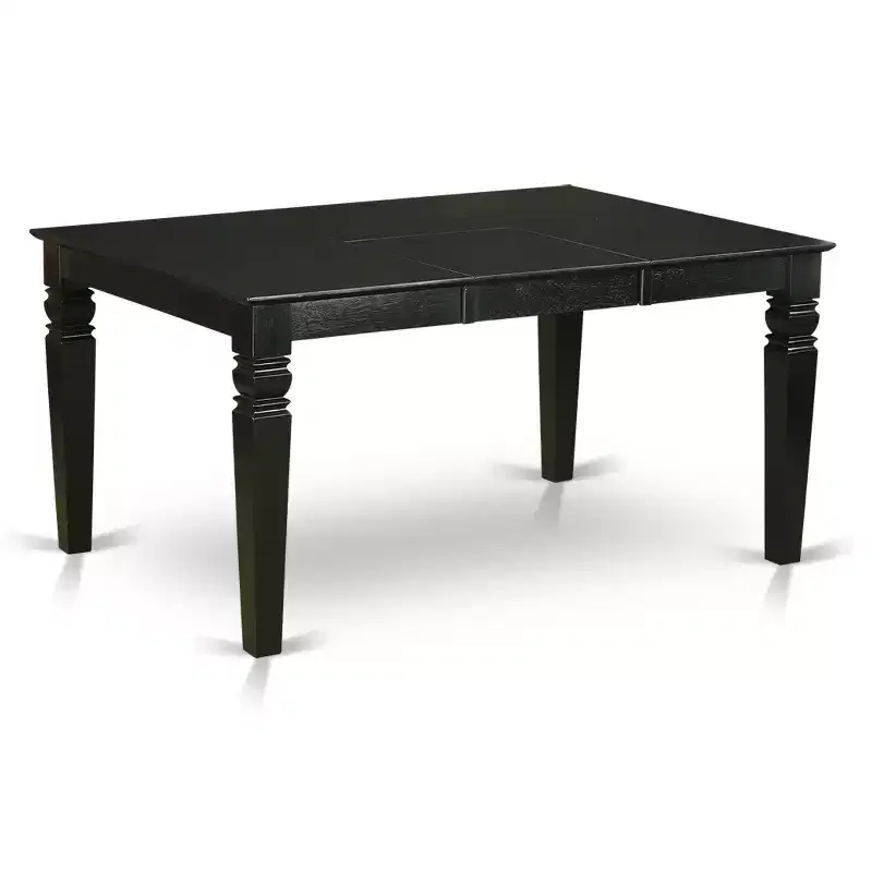 HomeStock Belmont 7Pc Dinette Set Includes a Rectangular Kitchen Table with Butterfly Leaf and Six Parson Chairs with Light Beige Fabric, Black Finish