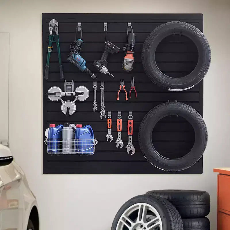 VEVOR Slat Wall Paneling, 4 x 4 ft, PVC Garage Slatwall with Modular Design, Black Slat Wall Easy-to-Install Adjustable Slatwall Panel, Black