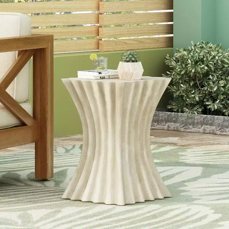 Archaistic Wavy Side Table, Magnesium Oxide Modern Side Table, Antique Sandstone Effect End Tables, Nightstand Sofa Table