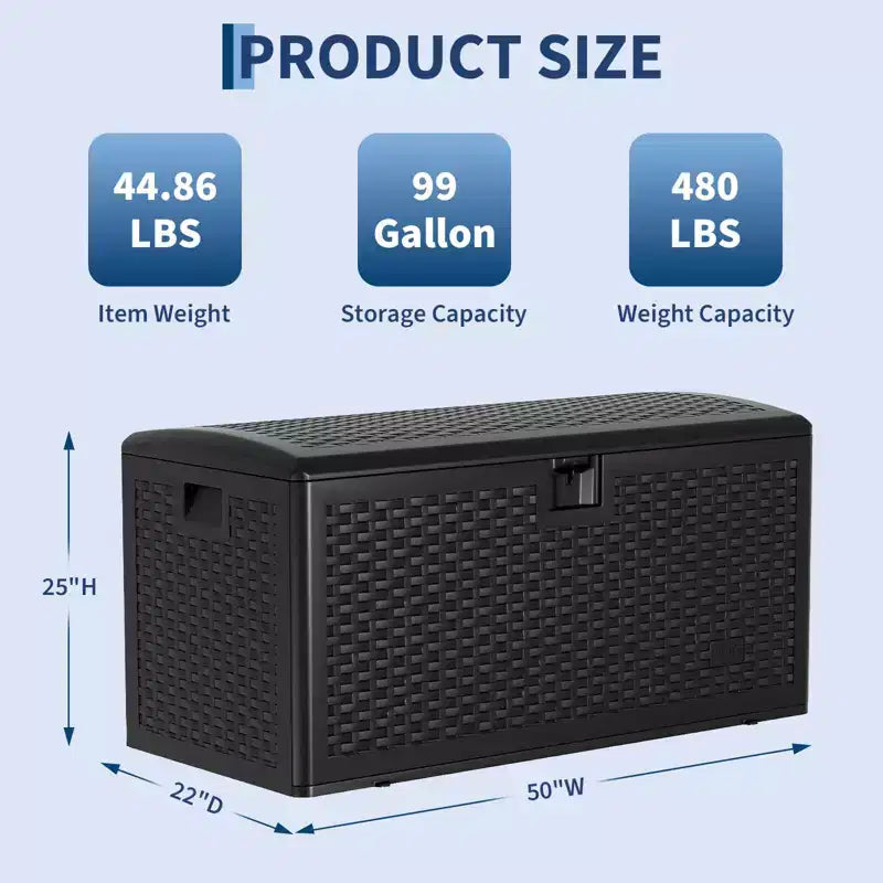 73 Gallon Waterproof Large Resin Deck Box Indoor Outdoor, Lockable Storage Container for Patio Furniture Cushions, Throw Pillows, Garden Tools