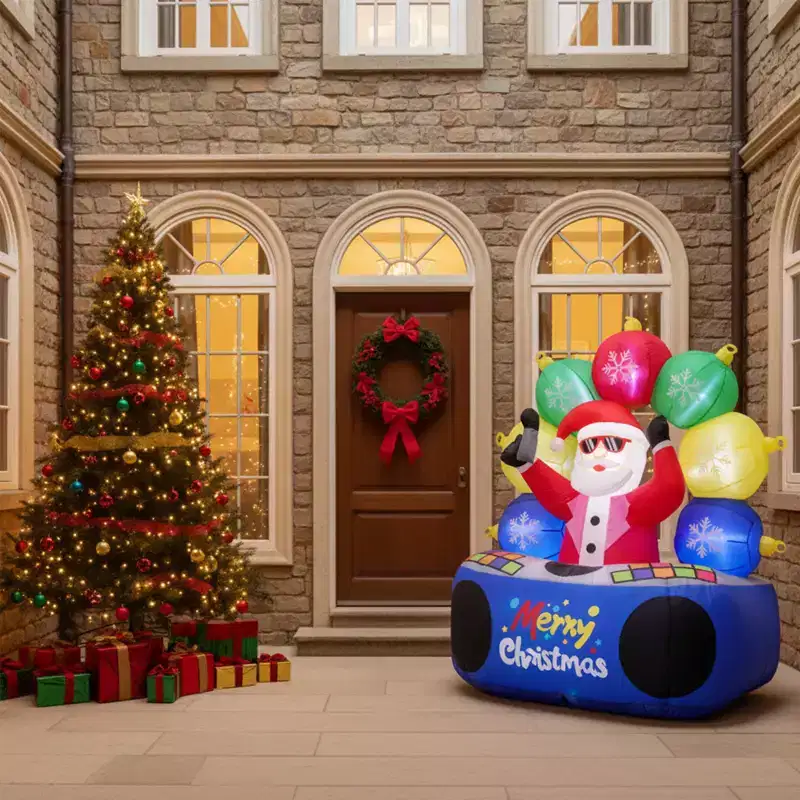Gymax 6FT Inflatable Santa DJ with Spinning Music Light Silent Mode and Flashing LED Lights for Outdoor Yard Display