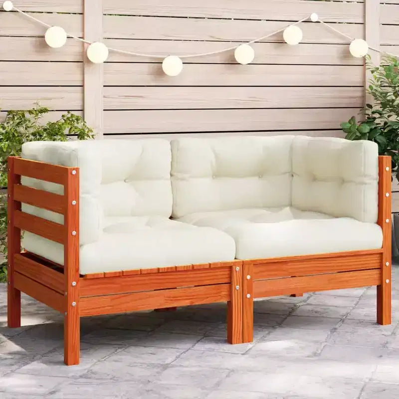 vidaXL Patio Sofa Corner with Cushions - Wax Brown Pine Wood Modular Garden Furniture for Outdoor/Patio - 24.8x24.8x24.6